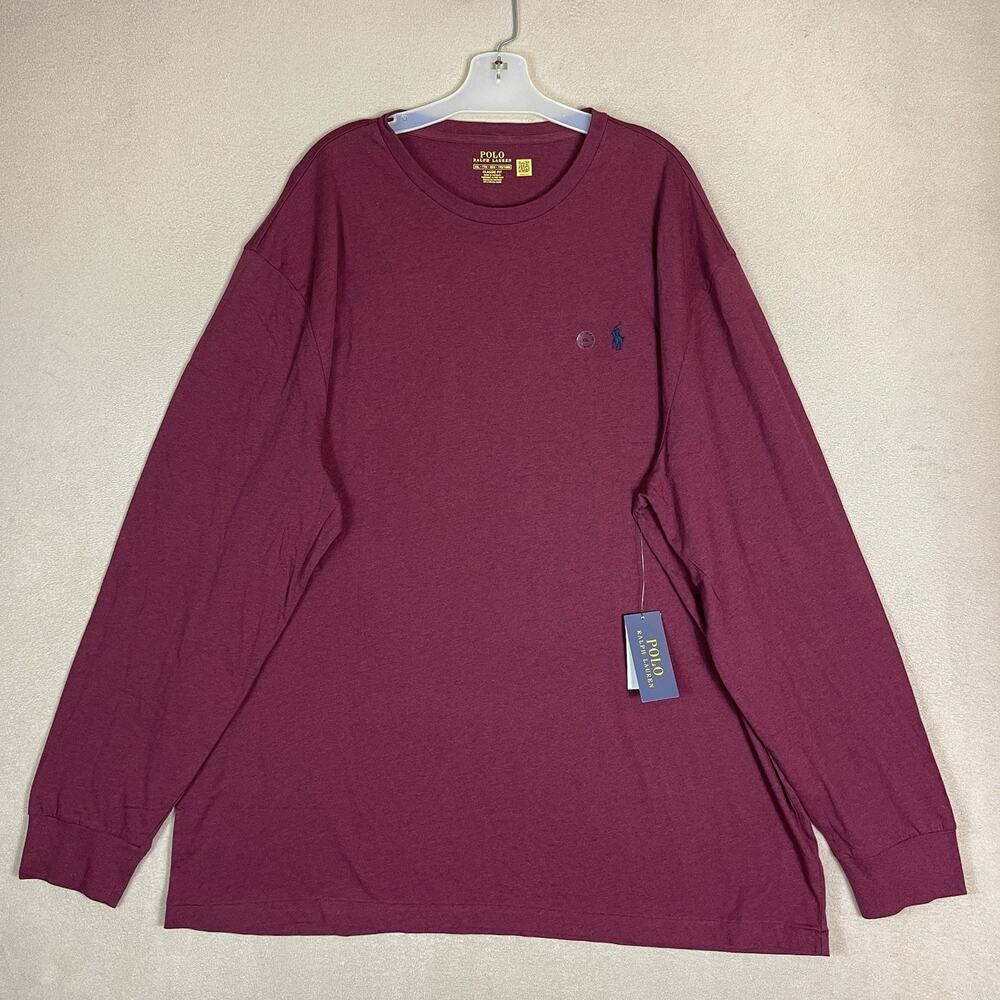 Polo Ralph Lauren T Shirt Mens XXL Burgundy Classic Fit‎ Jersey Long Sleeve Tee